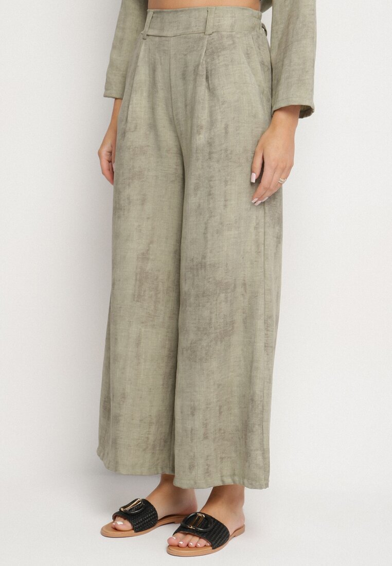 pretty Set Verde deschis Bluză cu bază evazată și Aplicație floare și Pantaloni largi Ravirisa