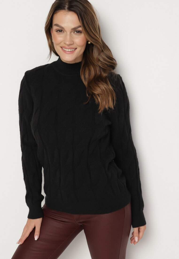  Pulover Negru Clasic cu Model Decorativ Aliissa