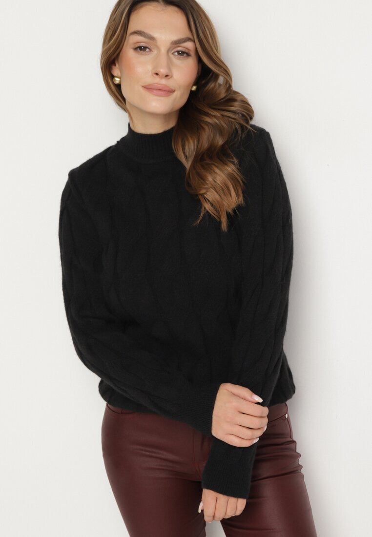  Pulover Negru Clasic cu Model Decorativ Aliissa