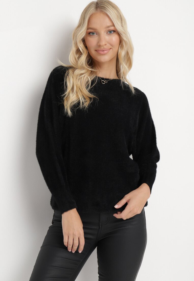  Pulover Negru cu Mâneci Largi Stil Liliac Mevinla