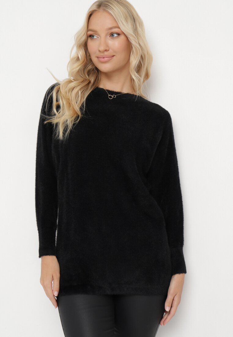 Pulover Negru cu Mâneci Largi Stil Liliac Mevinla