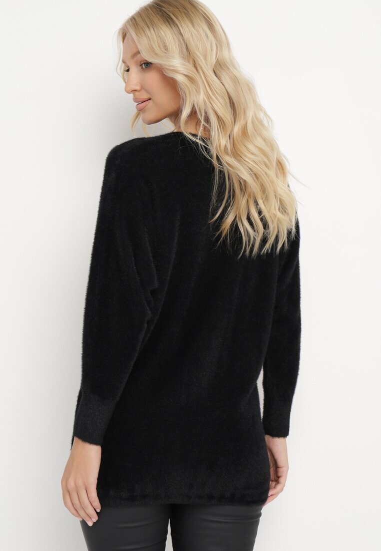  Pulover Negru cu Mâneci Largi Stil Liliac Mevinla