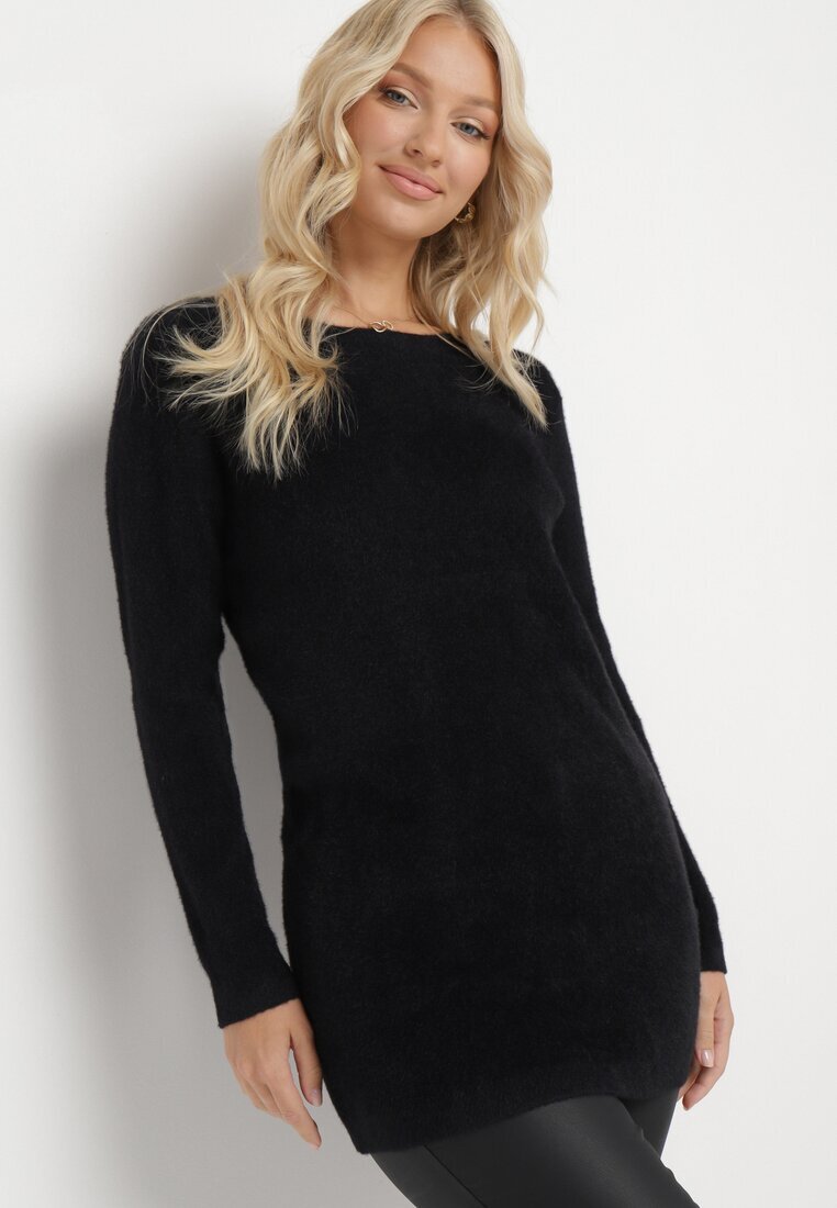  Pulover Negru din tricot pufos Valen