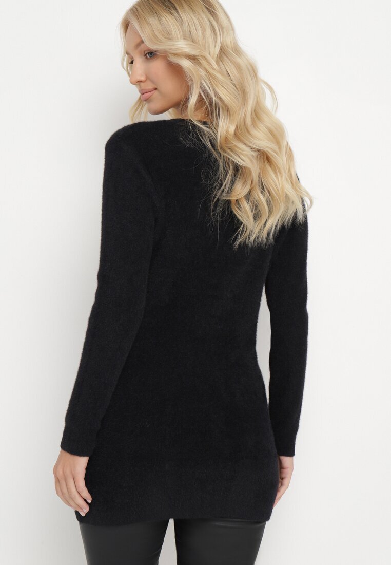  Pulover Negru din tricot pufos Valen