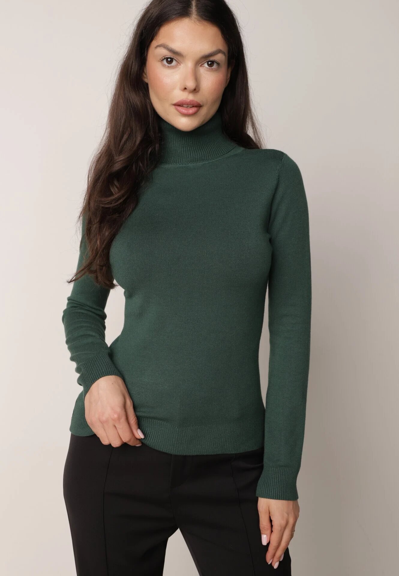  Pulover pe gât Clasic Verde cu Modal și Viscoză Linnoriela