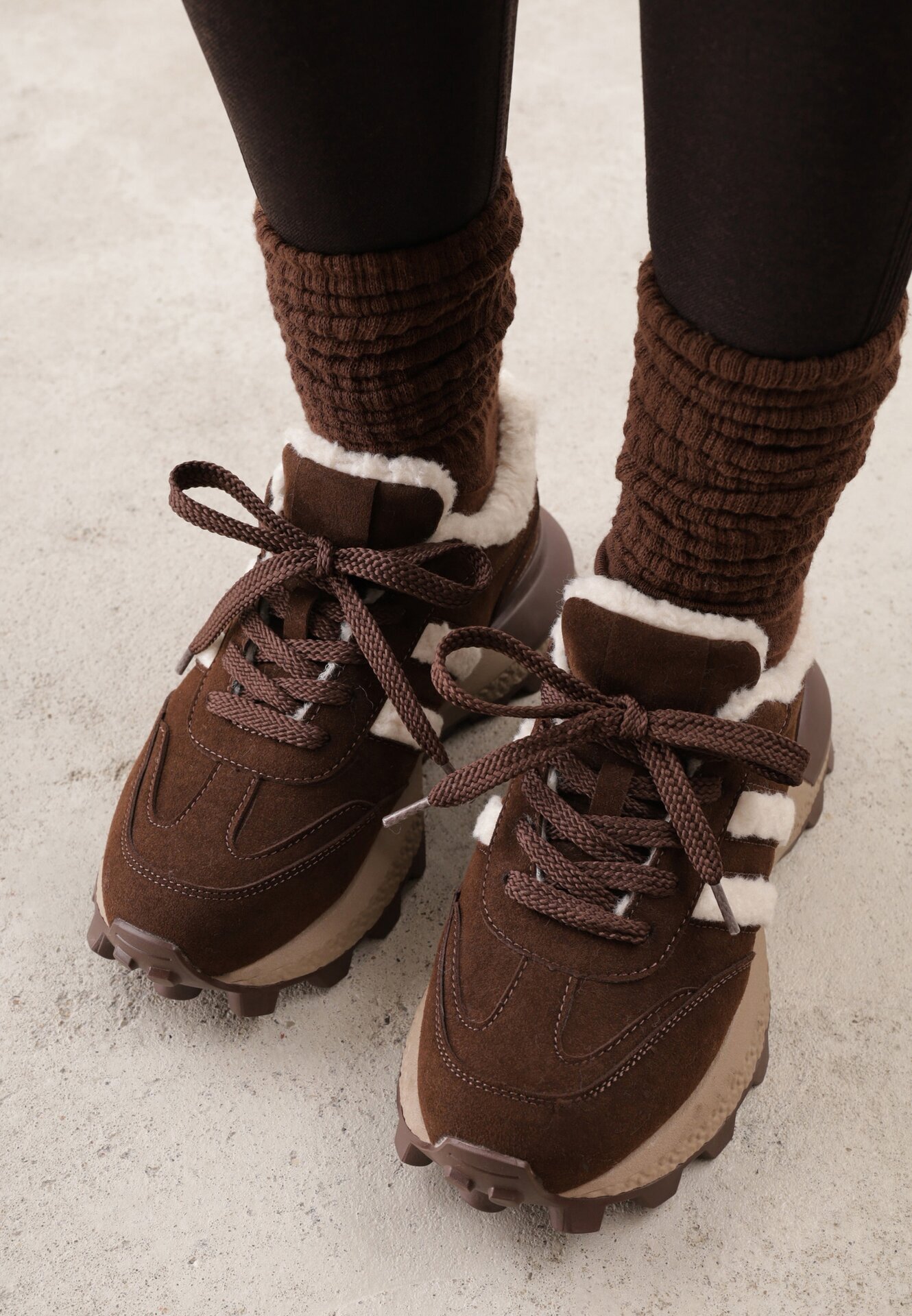 purlina Sneakers izolați cu blană artificială pe talpă masivă Aceria Maro