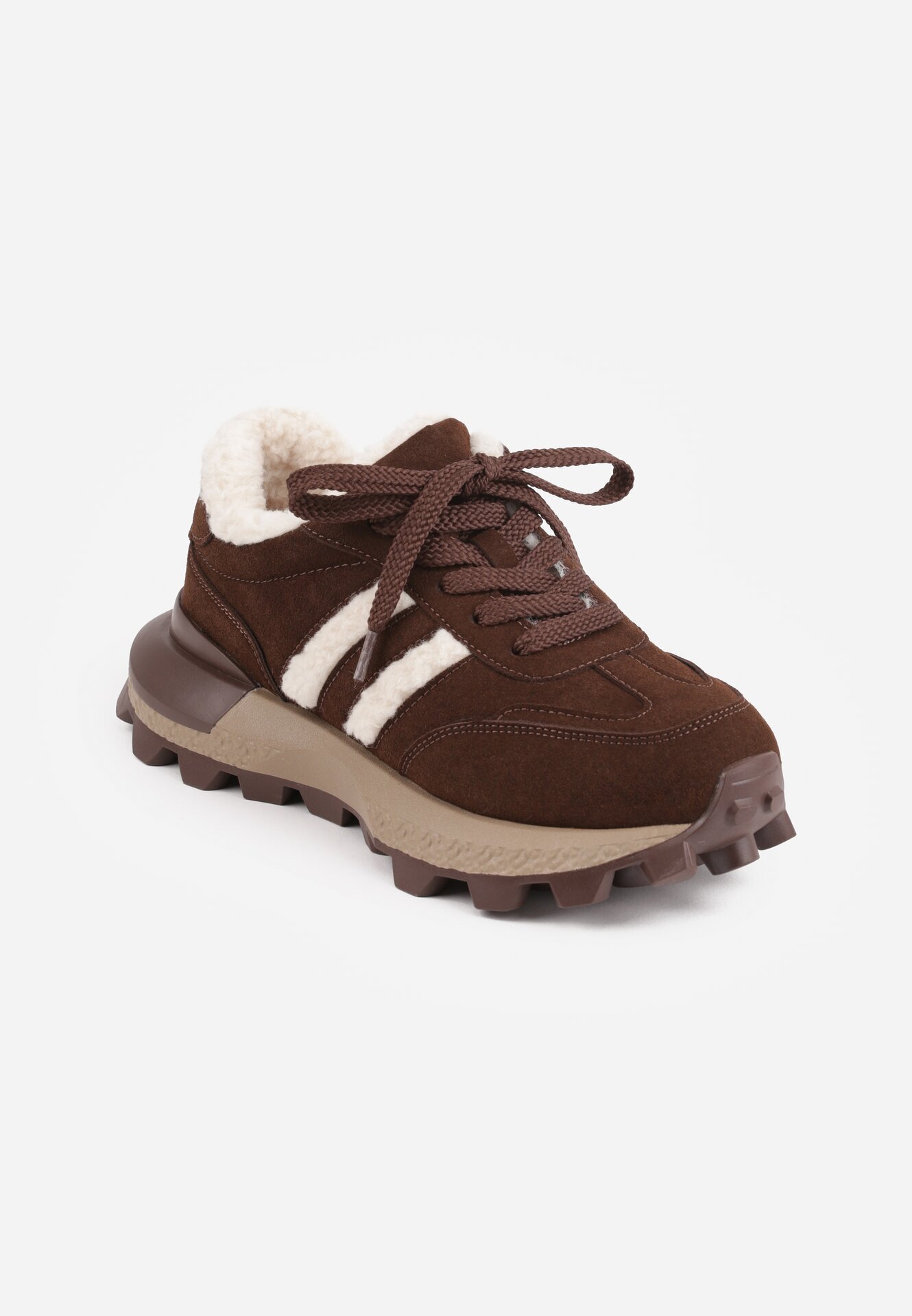 purlina Sneakers izolați cu blană artificială pe talpă masivă Aceria Maro