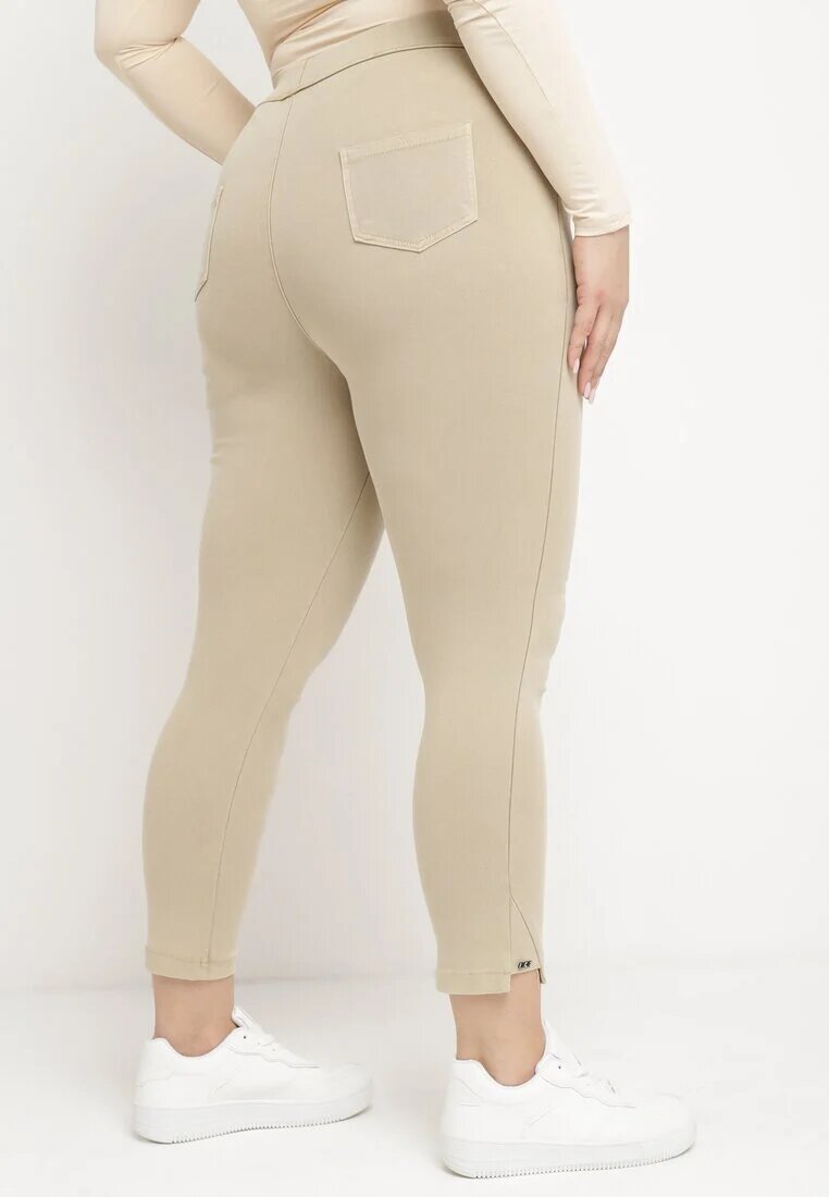 queene Pantaloni Bej Skinny cu șnur în talie și buzunare Irfana