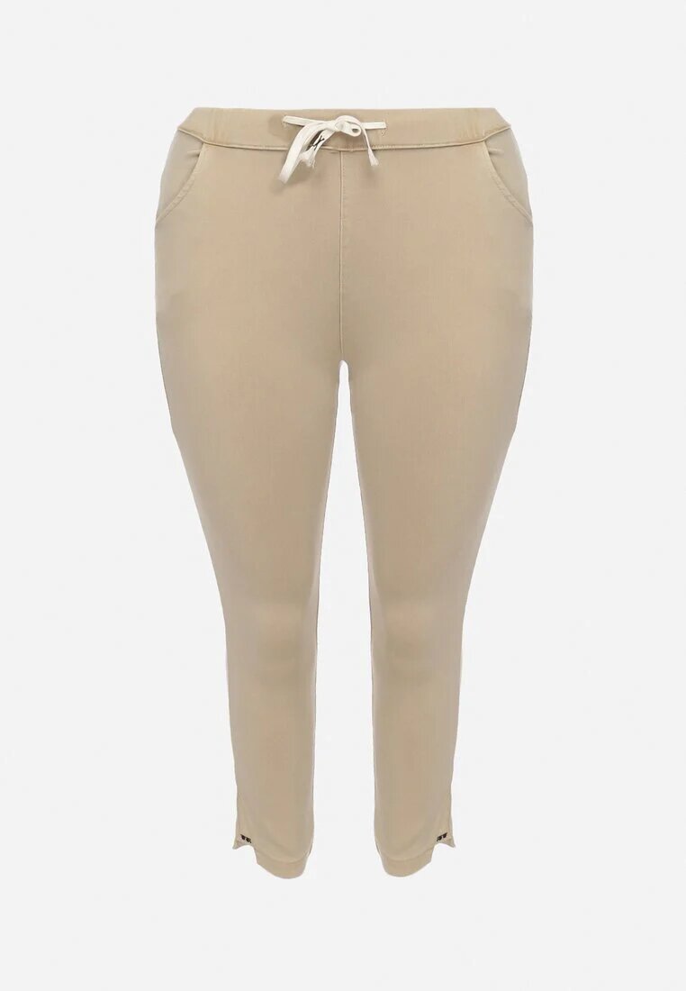 queene Pantaloni Bej Skinny cu șnur în talie și buzunare Irfana