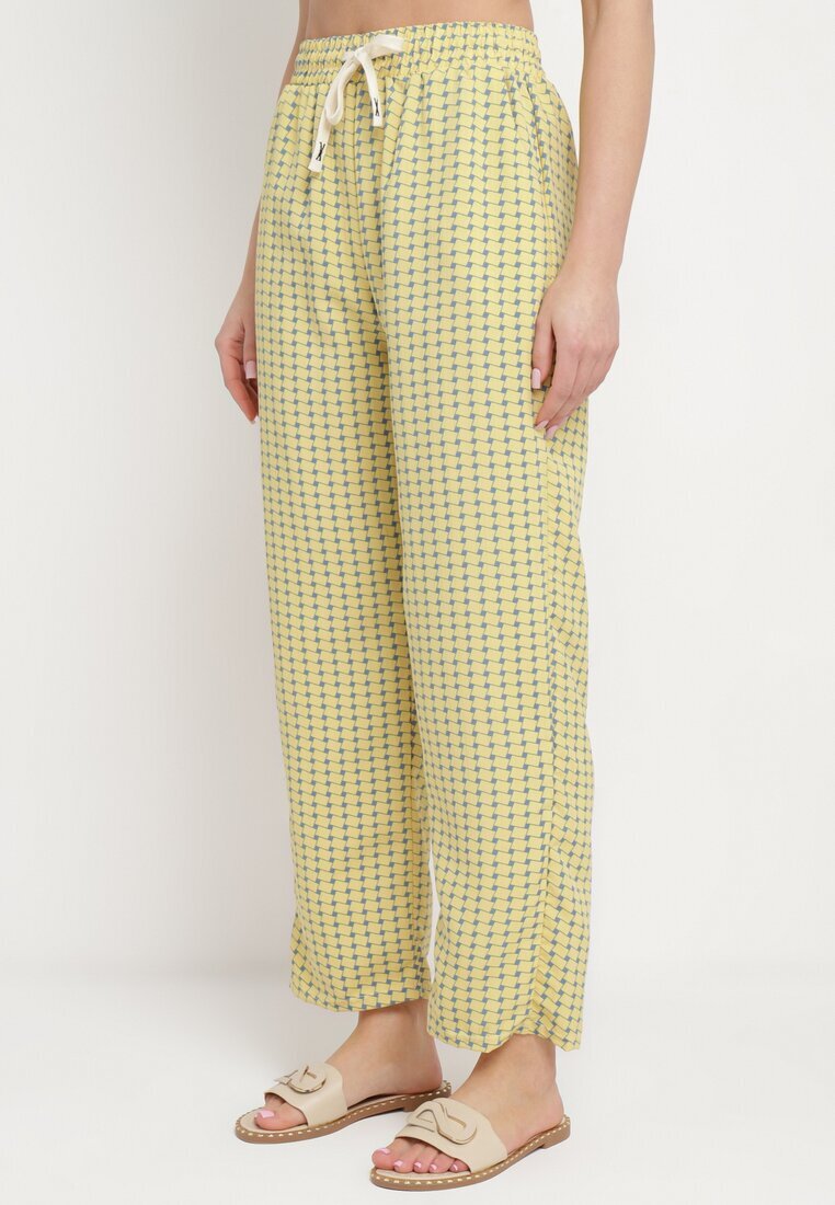 queene Pantaloni Galbeni cu Imprimeu Geometric cu Talie Înaltă Lolla