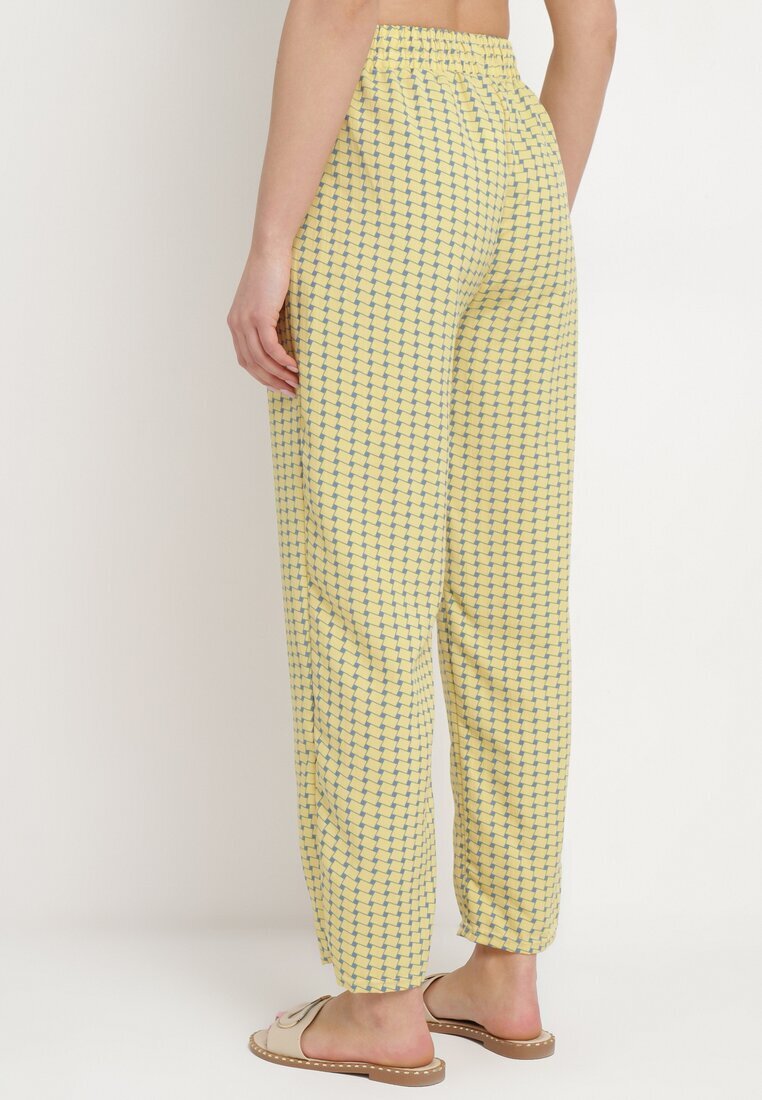queene Pantaloni Galbeni cu Imprimeu Geometric cu Talie Înaltă Lolla