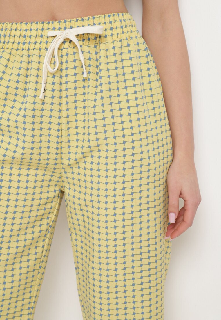 queene Pantaloni Galbeni cu Imprimeu Geometric cu Talie Înaltă Lolla