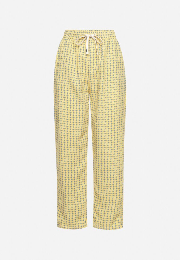 queene Pantaloni Galbeni cu Imprimeu Geometric cu Talie Înaltă Lolla