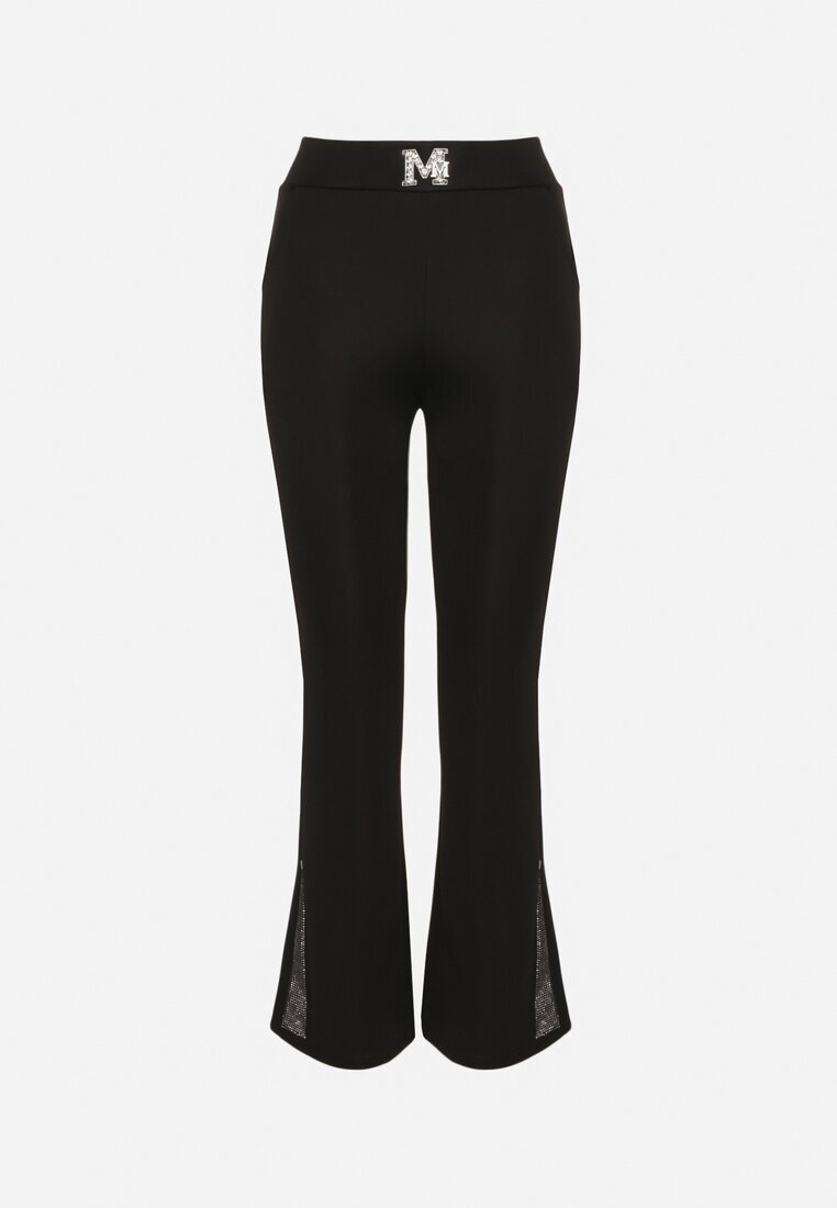 queene Pantaloni Negri Evazați cu Talie Înaltă Decorați cu Litere Lavivias
