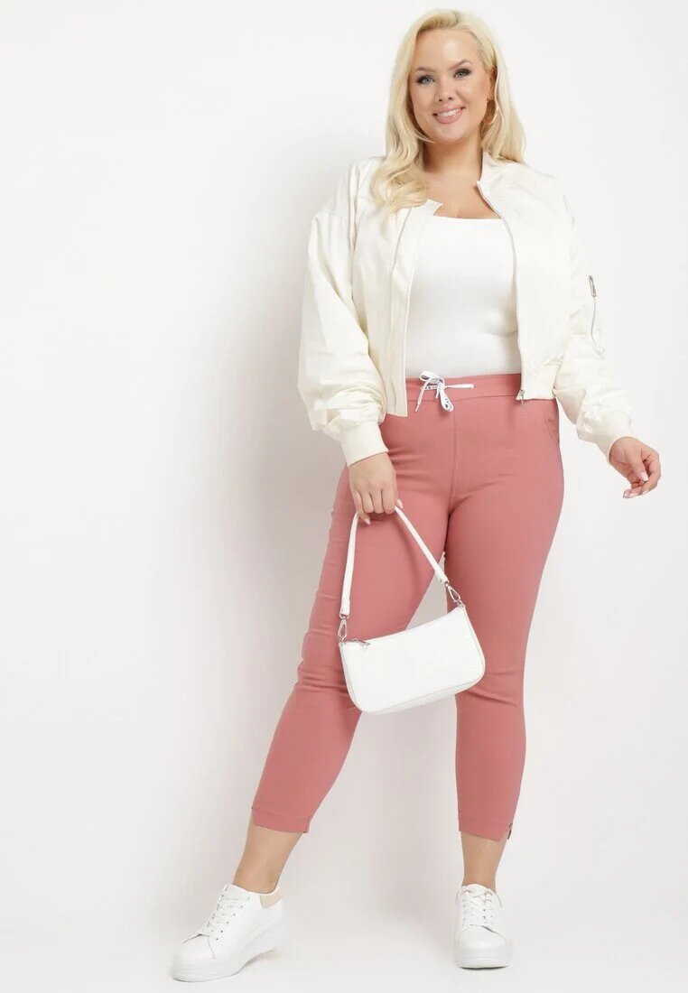 queene Pantaloni roz închis High Waist cu șnur la talie Istmena