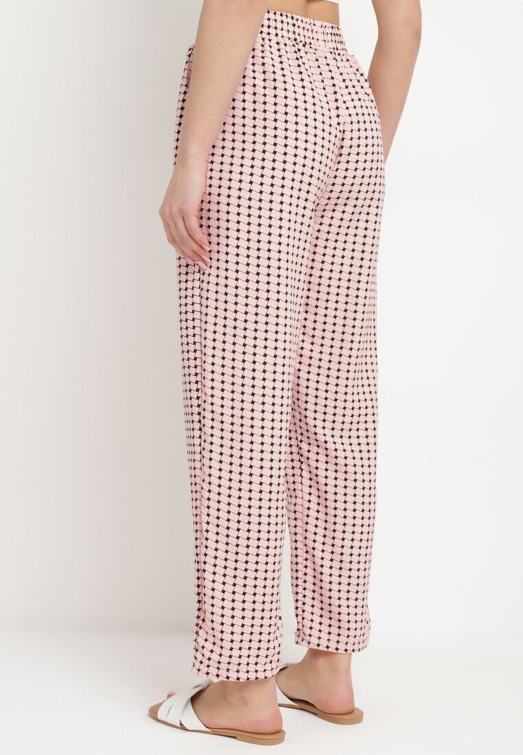 queene Pantaloni Roz-Negru cu Print Geometric cu Talie Înaltă Lolla