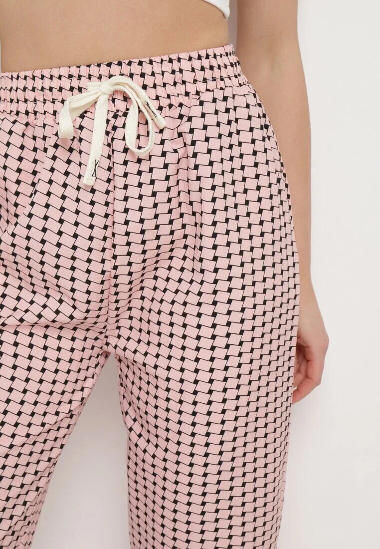 queene Pantaloni Roz-Negru cu Print Geometric cu Talie Înaltă Lolla