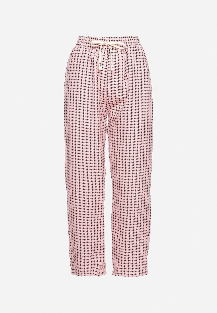 queene Pantaloni Roz-Negru cu Print Geometric cu Talie Înaltă Lolla