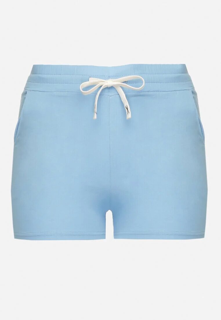 queene Pantaloni scurți albaștri din bumbac decorați cu șnur Liralise