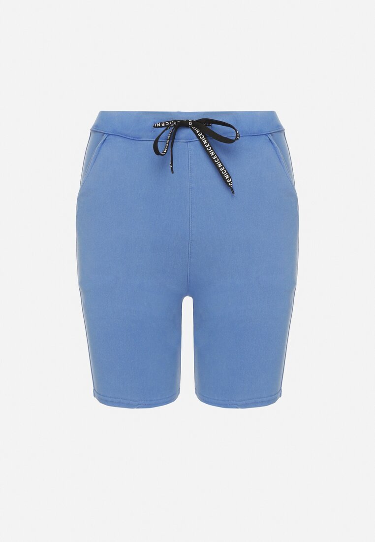 queene Pantaloni scurți Albastri Tip ciclism cu bumbac și Legătură Decorativă Fenelia