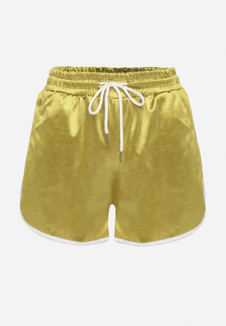 queene Pantaloni scurți Galbeni cu elastic în talie și șnur de strângere cu bandă decorativă laterală Oanestia