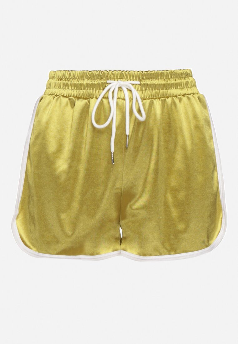 queene Pantaloni scurți Galbeni cu talie înaltă cu elastic în talie și cu lampase Timakella
