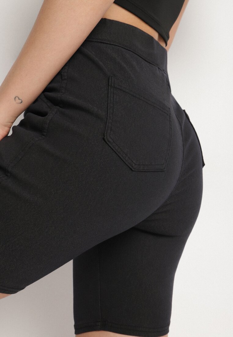 queene Pantaloni scurți negri tip ciclistă din bumbac și legătură decorativă Fenelia