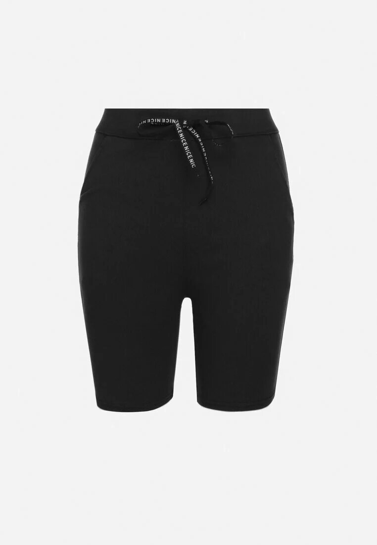 queene Pantaloni scurți negri tip ciclistă din bumbac și legătură decorativă Fenelia