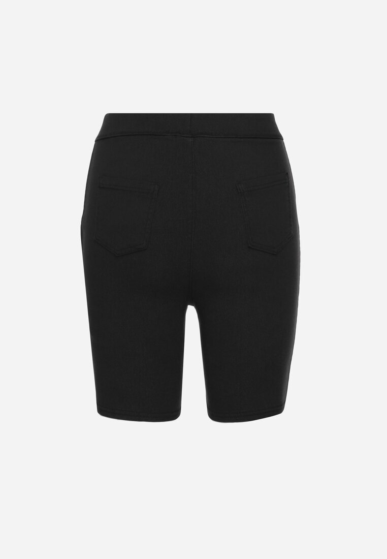 queene Pantaloni scurți negri tip ciclistă din bumbac și legătură decorativă Fenelia - Pled