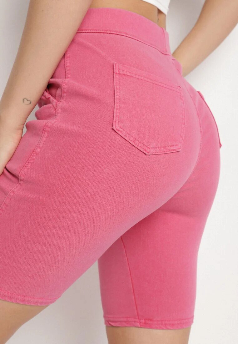 queene Pantaloni scurți tip ciclism fucsia cu bumbac și cu legătură decorativă Fenelia