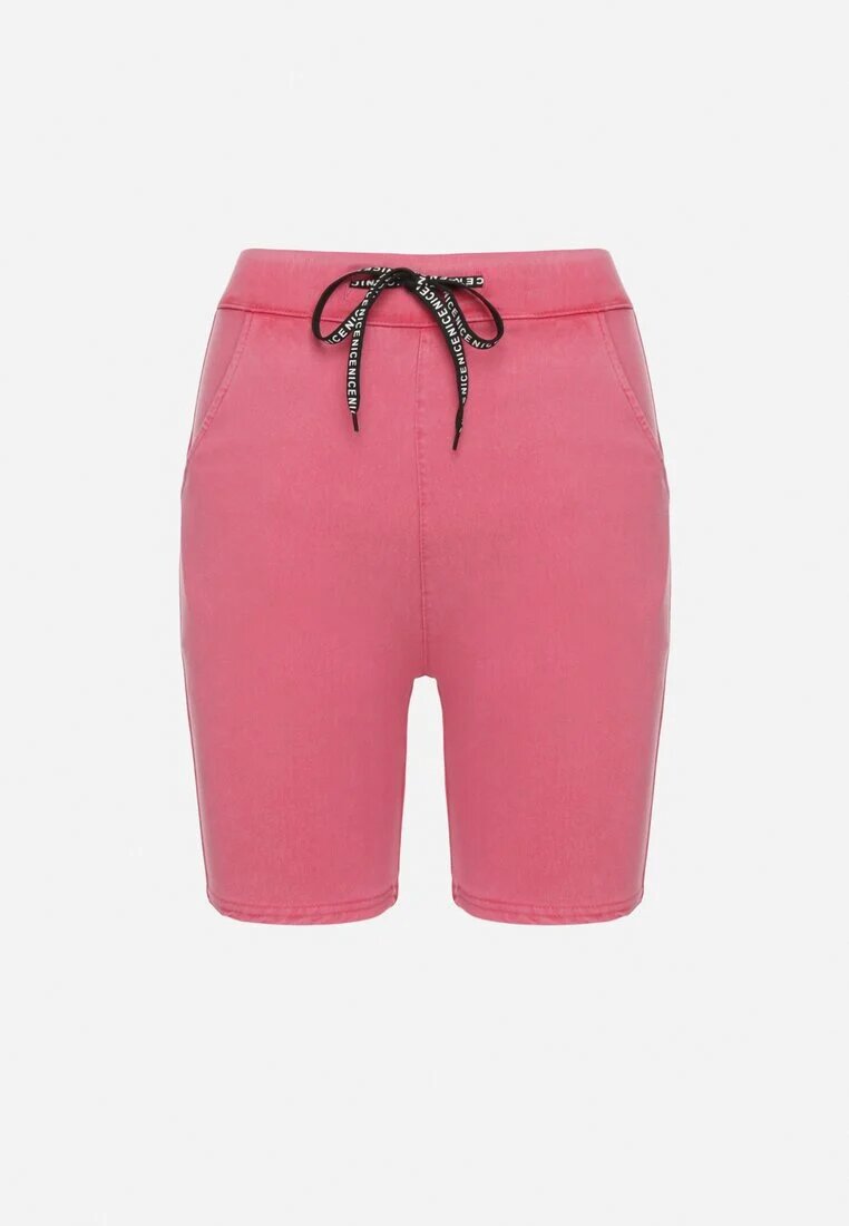 queene Pantaloni scurți tip ciclism fucsia cu bumbac și cu legătură decorativă Fenelia