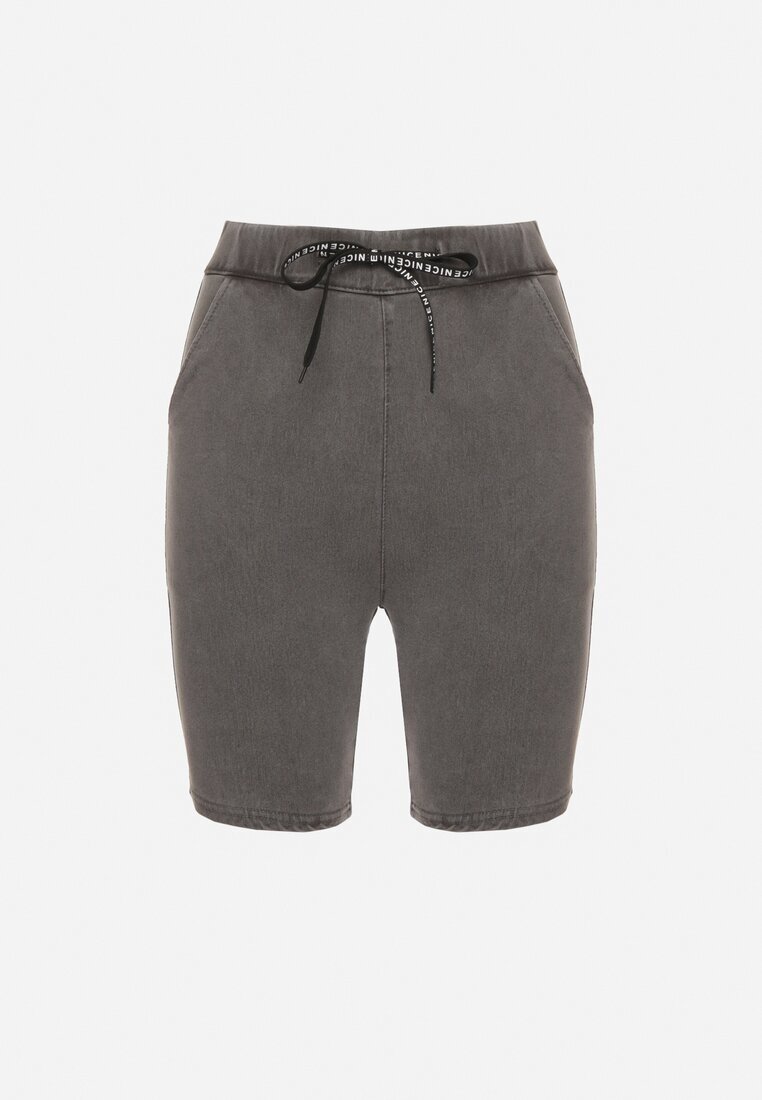 queene Pantaloni scurți tip ciclism gri închis din bumbac și legătură decorativă Fenelia