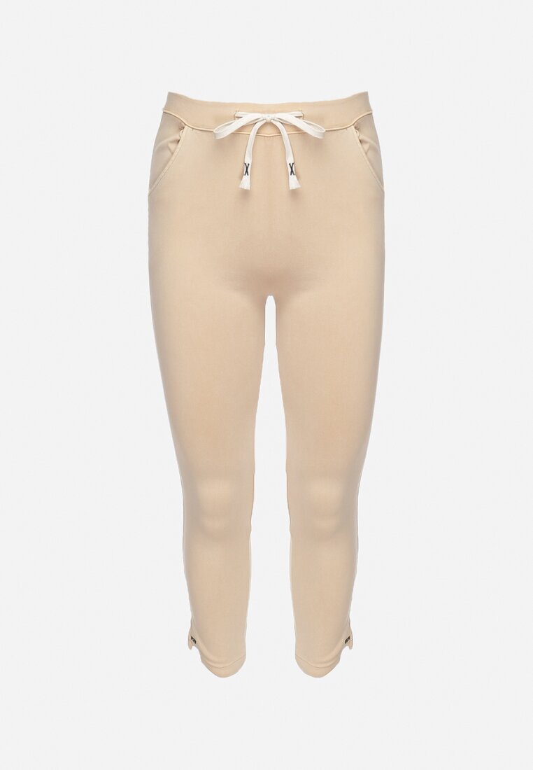 queene Pantaloni Skinny bej deschis cu șnur în talie și buzunare Irfana
