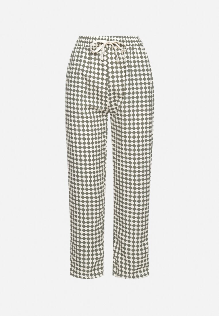 queene Pantaloni Verde-Albi cu talie înaltă și elastic în talie Korolla