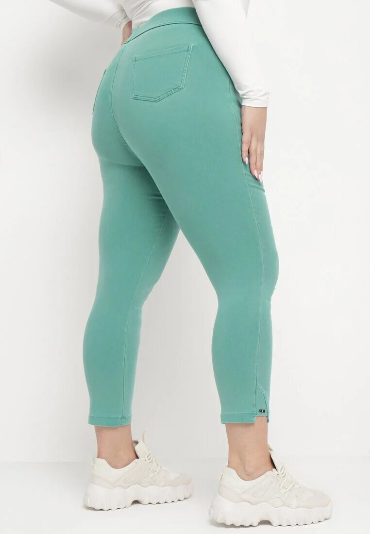 queene Pantaloni verde deschis cu talie înaltă lungime 7/8 cu Zirconii Aineth
