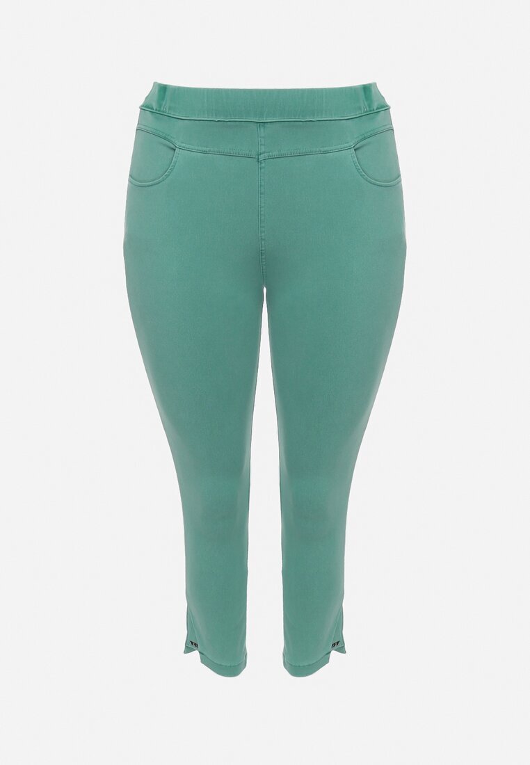 queene Pantaloni verde deschis cu talie înaltă lungime 7/8 cu Zirconii Aineth
