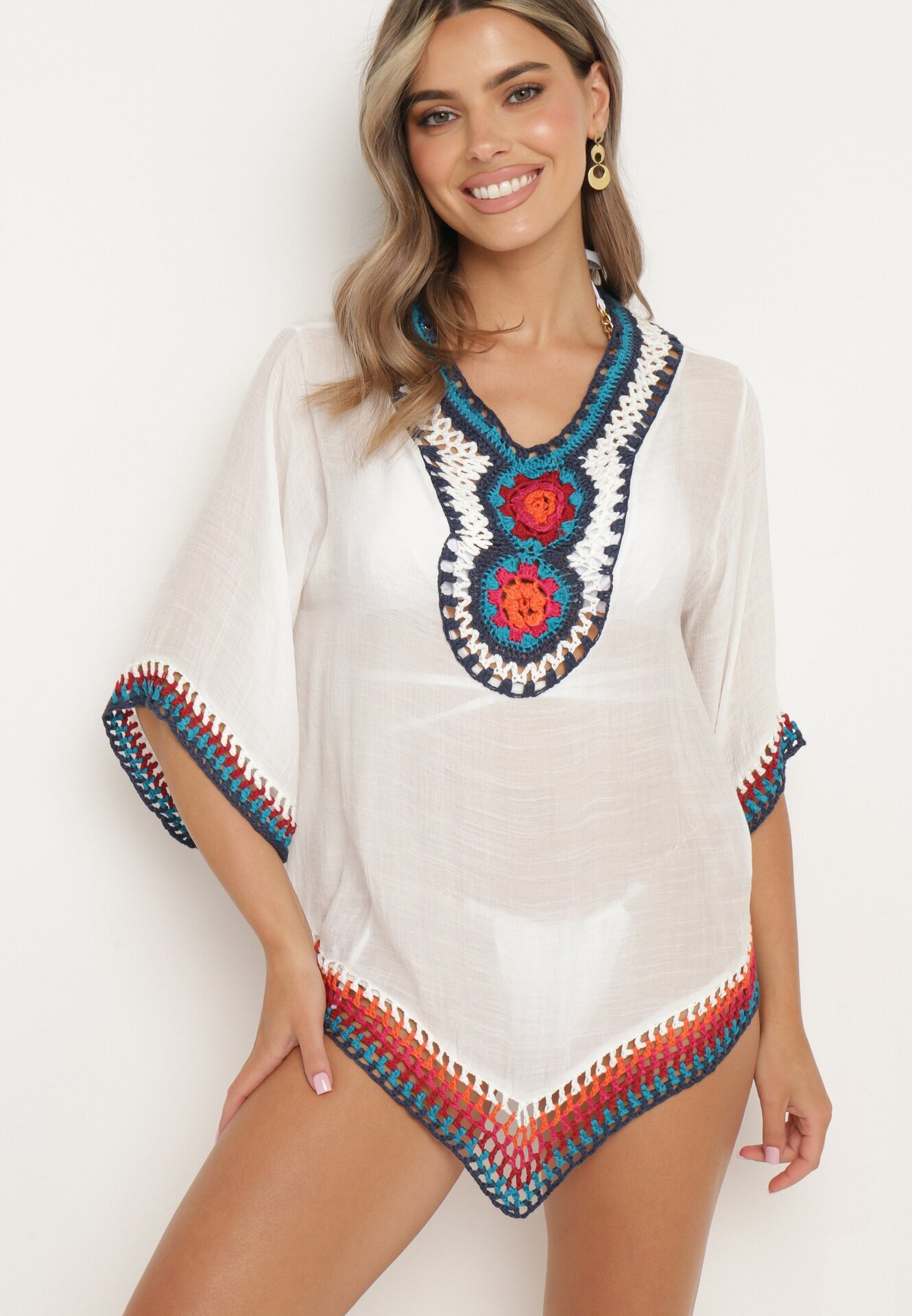 r&f fashion Bluză Albă Boho tip cardigan cu mânecă 3/4 Dimette
