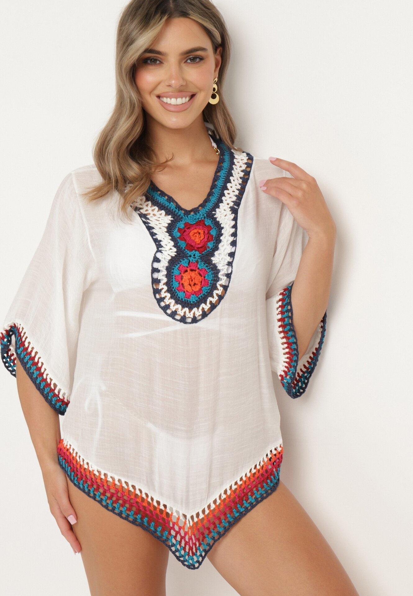 r&f fashion Bluză Albă Boho tip cardigan cu mânecă 3/4 Dimette