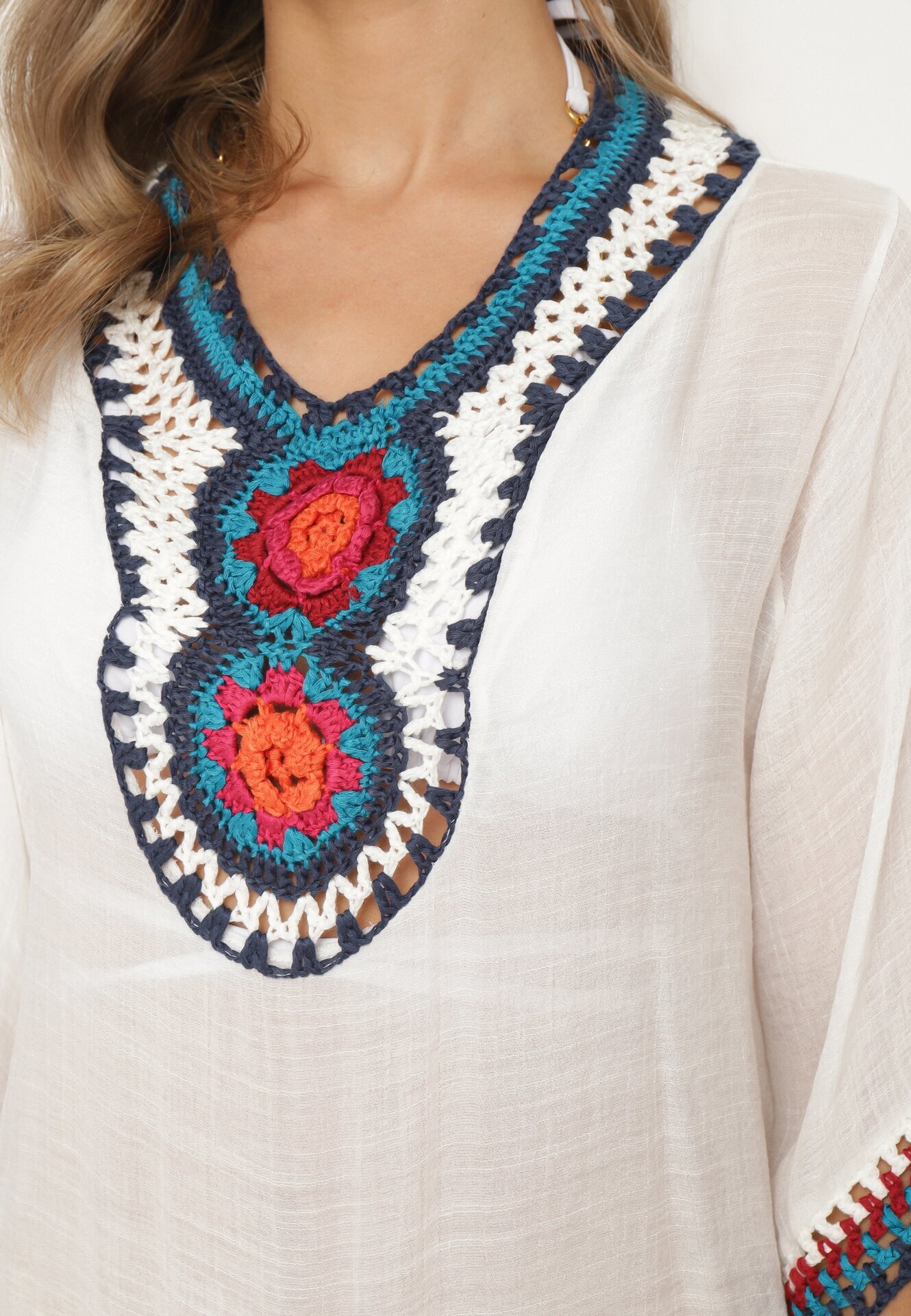 r&f fashion Bluză Albă Boho tip cardigan cu mânecă 3/4 Dimette
