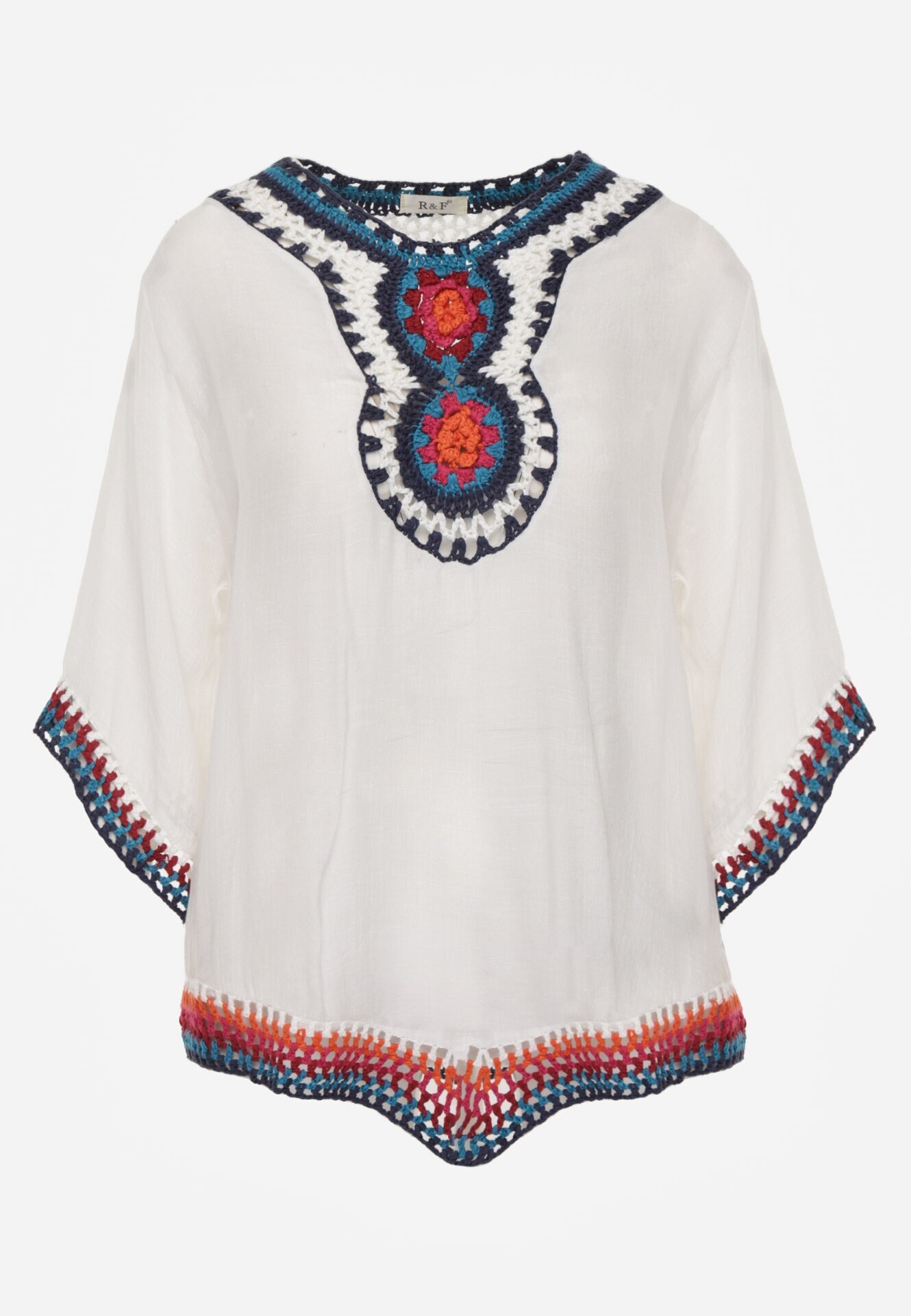r&f fashion Bluză Albă Boho tip cardigan cu mânecă 3/4 Dimette