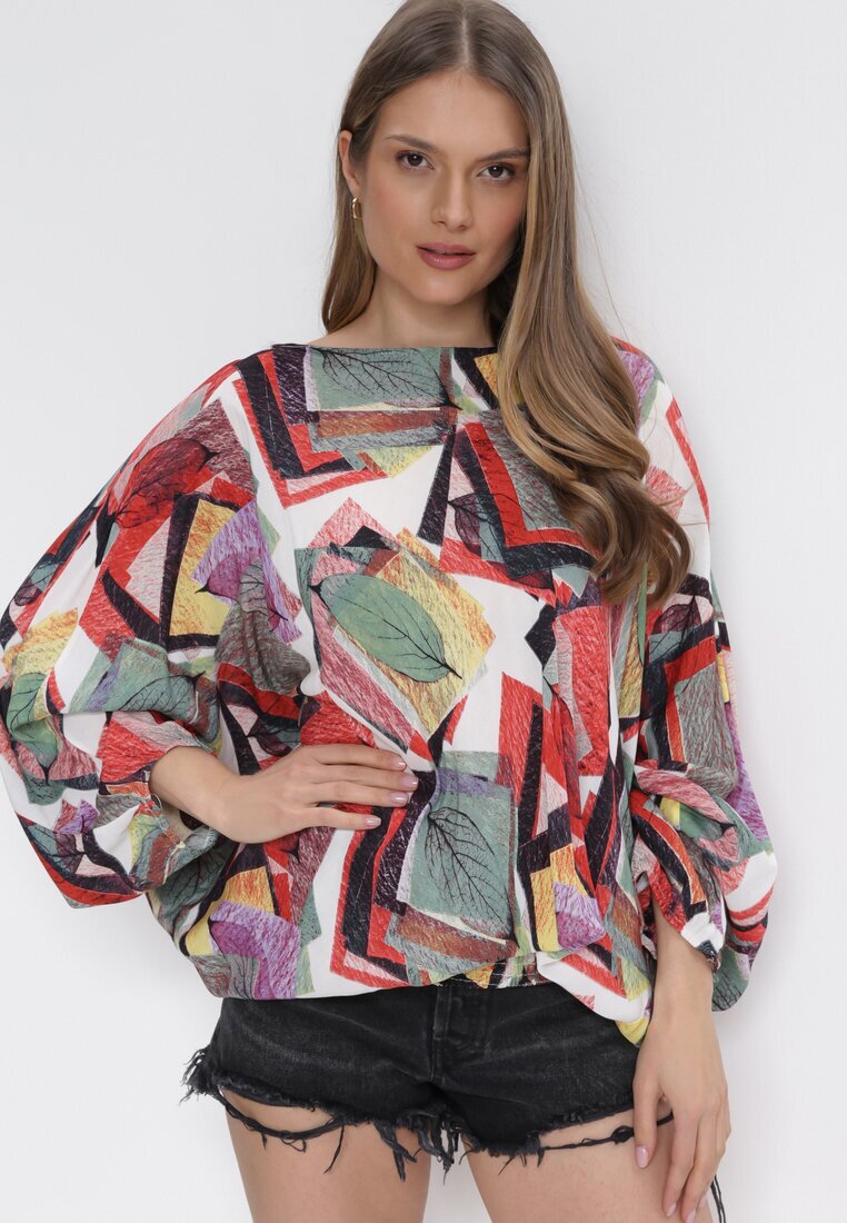 r&f fashion Bluză Salopetă și Pantaloni 3 în 1 Roșu-Verde cu Model Geometric și Cu Picioare Lărgi Madelinn