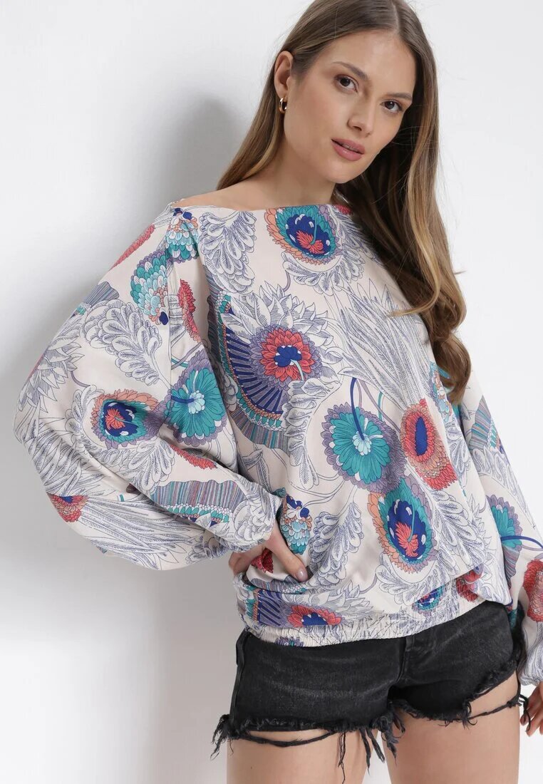 r&f fashion Bluză Salopetă și Pantaloni 3în1 Bej deschis cu Model Floral Floressa