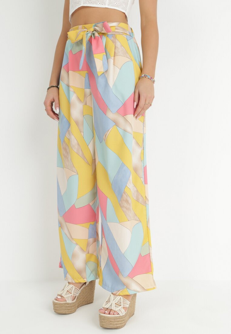 r&f fashion Pantaloni Bej Largi cu Imprimeu Geometric Amunio