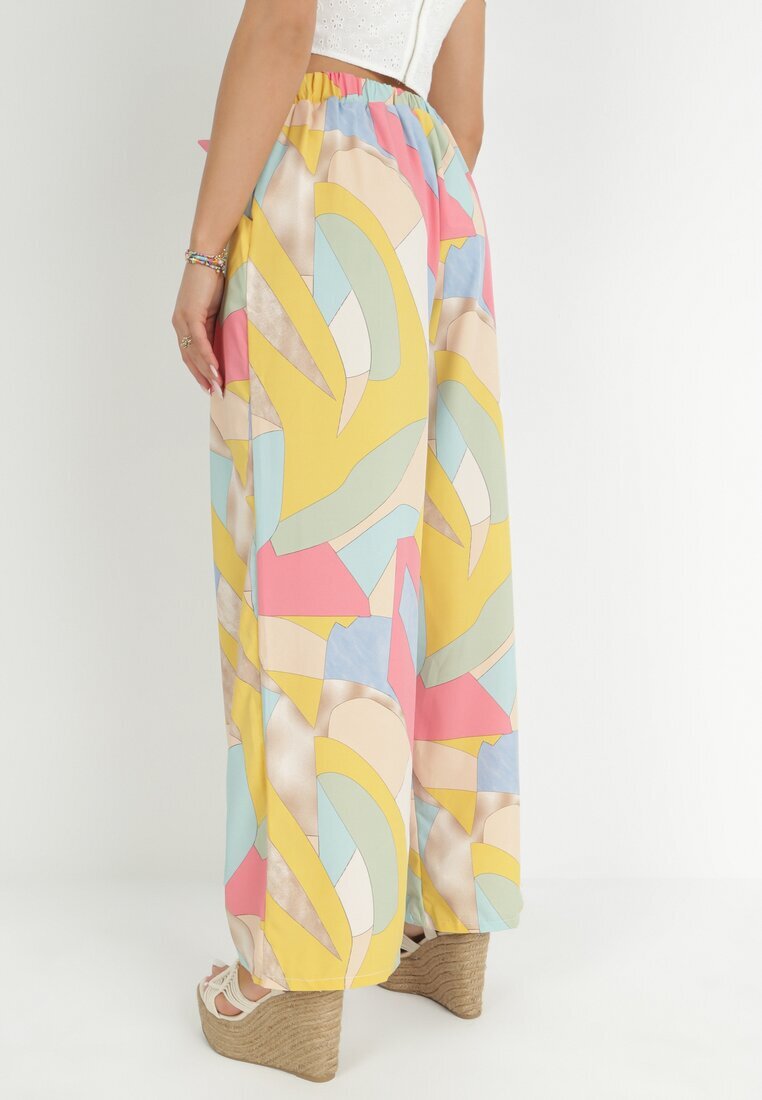r&f fashion Pantaloni Bej Largi cu Imprimeu Geometric Amunio
