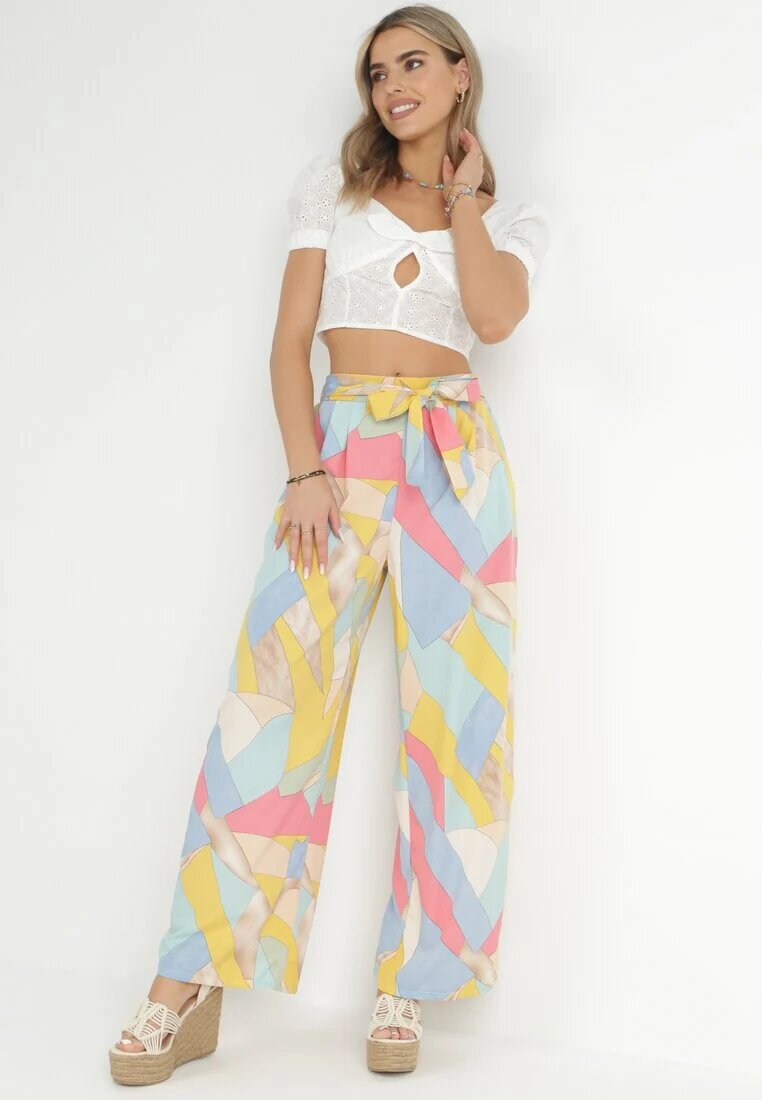 r&f fashion Pantaloni Bej Largi cu Imprimeu Geometric Amunio