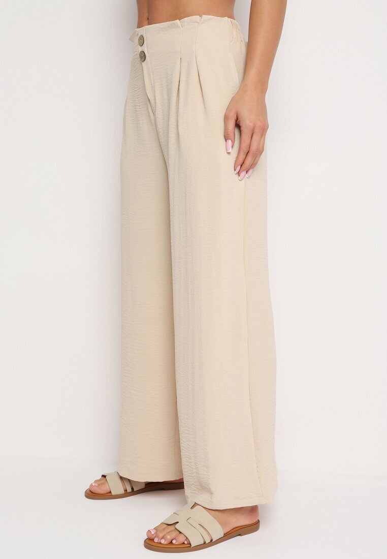 r&f fashion Pantaloni bej Largi stil harem cu talie înaltă și elastic în talie Rissanas