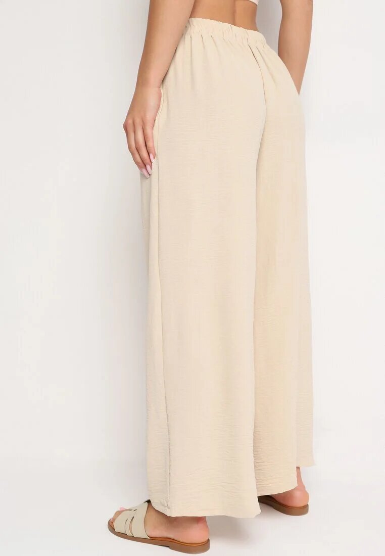 r&f fashion Pantaloni bej Largi stil harem cu talie înaltă și elastic în talie Rissanas