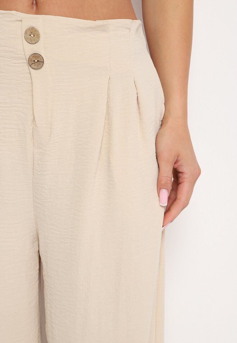 r&f fashion Pantaloni bej Largi stil harem cu talie înaltă și elastic în talie Rissanas