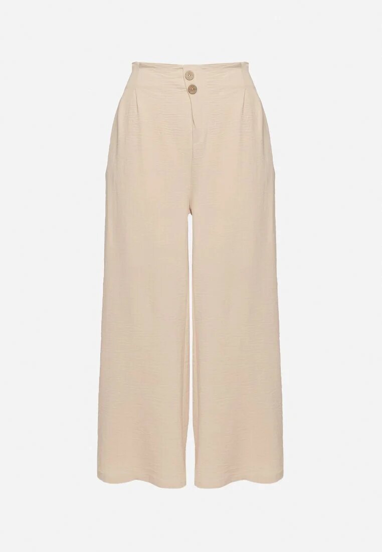r&f fashion Pantaloni bej Largi stil harem cu talie înaltă și elastic în talie Rissanas
