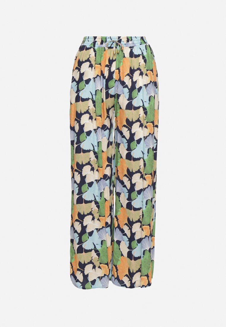 r&f fashion Pantaloni bleumarin florali din viscoză cu croială largă cu talie înaltă și elastic în talie Cenonea
